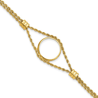 7.25" 14k Yellow Gold Rope Chain & 17.8mm Coin w/ 4 Stations Bracelet - Fits US $2.50 Liberty and Other Coins