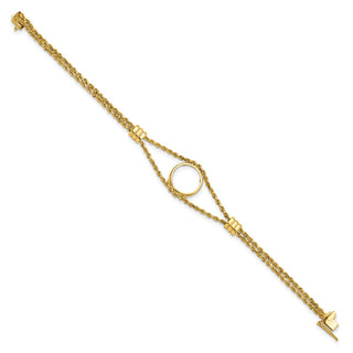 14k Polished Double Rope Chain with 2 Stations 14.0mm Prong Coin Bezel Bracelet - Fits 1/20 oz Maple Leaf and Other Coins