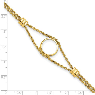 14k Polished Double Rope Chain with 2 Stations 14.0mm Prong Coin Bezel Bracelet - Fits 1/20 oz Maple Leaf and Other Coins