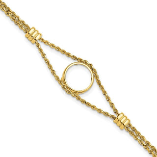 14k Polished Double Rope Chain with 2 Stations 14.0mm Prong Coin Bezel Bracelet - Fits 1/20 oz Maple Leaf and Other Coins