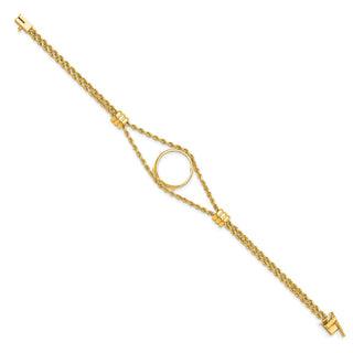 7.25" 14k Yellow Gold Rope Chain & 16.5mm Coin w/ 2 Stations Bracelet - Fits 1/10 oz American Eagle and 1/10 oz Krugerrand