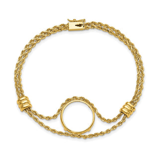 7.25" 14k Yellow Gold Rope Chain & 16.5mm Coin w/ 2 Stations Bracelet - Fits 1/10 oz American Eagle and 1/10 oz Krugerrand