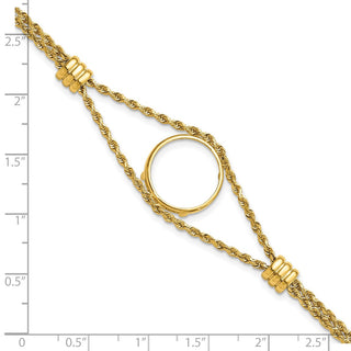 7.25" 14k Yellow Gold Rope Chain & 16.5mm Coin w/ 2 Stations Bracelet - Fits 1/10 oz American Eagle and 1/10 oz Krugerrand