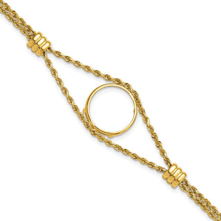 7.25" 14k Yellow Gold Rope Chain & 16.5mm Coin w/ 2 Stations Bracelet - Fits 1/10 oz American Eagle and 1/10 oz Krugerrand