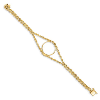 7.5" 14k Yellow Gold Double Rope 21.6mm Prong Coin Bracelet - Fits US $5 Bald Eagle, US $5 Congressional, US $5 Liberty, and Other Coins