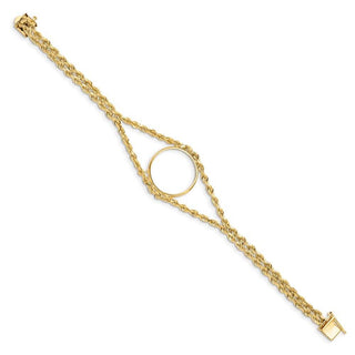 7.5" 14k Yellow Gold Double Rope 21.6mm Prong Coin Bracelet - Fits US $5 Bald Eagle, US $5 Congressional, US $5 Liberty, and Other Coins