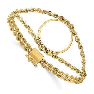 7.5" 14k Yellow Gold Double Rope 21.6mm Prong Coin Bracelet - Fits US $5 Bald Eagle, US $5 Congressional, US $5 Liberty, and Other Coins
