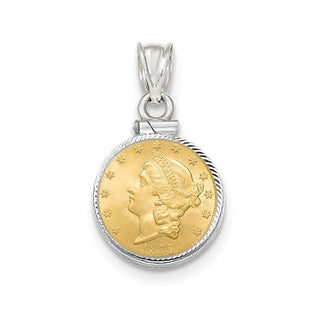 14k White Gold Diamond-Cut Screw Top 13 mm Bezel Pendant - Fits 2 Pesos and US $1 Type 1