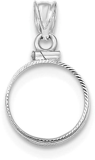 14k White Gold Diamond-Cut Screw Top 13 mm Bezel Pendant - Fits 2 Pesos and US $1 Type 1