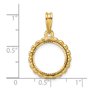 14k Yellow Gold Polished and Diamond-cut with Beaded Edge 13.0mm Prong Coin Bezel Pendant - Fits 2 Pesos