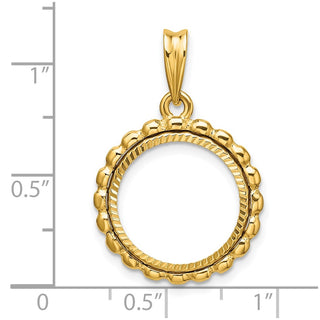 14k Yellow Gold Polished and Diamond-cut with Beaded Edge 15.0mm Prong Coin Bezel Pendant - Fits US $1 Type 2