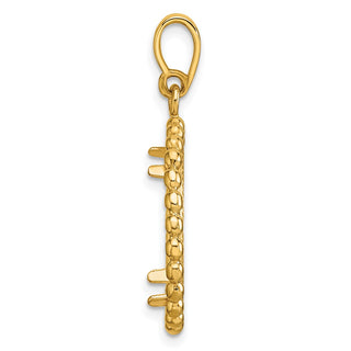 14k Yellow Gold Polished and Diamond-cut with Beaded Edge 17.8mm Prong Coin Bezel Pendant - Fits US $2.50 Liberty and Other Coins