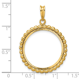 14k Yellow Gold Polished and Diamond-cut with Beaded Edge 21.6mm Prong Coin Bezel Pendant - Fits US $5 Bald Eagle, US $5 Congressional, US $5 Liberty, and Other Coins