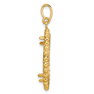 14k Yellow Gold Polished and Diamond-cut with Beaded Edge 22.0mm Prong Coin Bezel Pendant - Fits 1/4 oz American Eagle and Other Coins