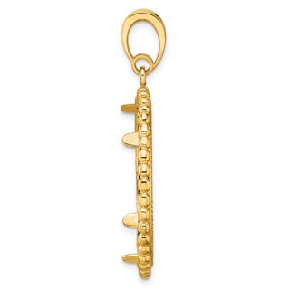 14k Yellow Gold Polished and Diamond-cut with Beaded Edge 27.0mm Prong Coin Bezel Pendant - Fits 1/2 oz American Eagle, US $10 Liberty, and Other Coins