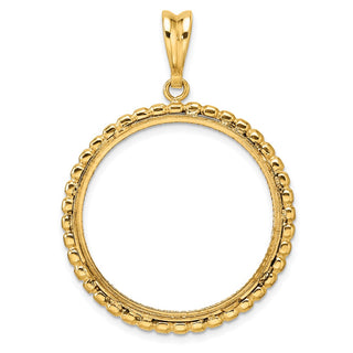 14k Yellow Gold Polished and Diamond-cut with Beaded Edge 27.0mm Prong Coin Bezel Pendant - Fits 1/2 oz American Eagle, US $10 Liberty, and Other Coins