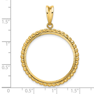 14k Yellow Gold Polished and Diamond-cut with Beaded Edge 27.0mm Prong Coin Bezel Pendant - Fits 1/2 oz American Eagle, US $10 Liberty, and Other Coins