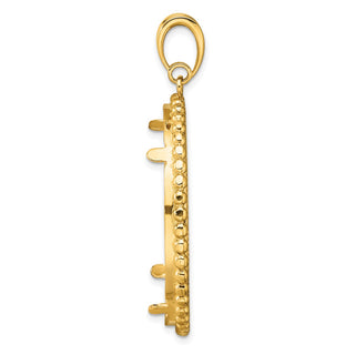14k Yellow Gold Polished and Diamond-cut with Beaded Edge 32.7mm Prong Coin Bezel Pendant - Fits 1 oz American Eagle, 1 oz Cat, and 1 oz Krugerrand