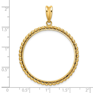 14k Yellow Gold Polished and Diamond-cut with Beaded Edge 32.7mm Prong Coin Bezel Pendant - Fits 1 oz American Eagle, 1 oz Cat, and 1 oz Krugerrand