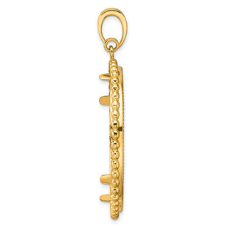 14k Yellow Gold Polished and Diamond-cut with Beaded Edge 34.2mm Prong Coin Bezel Pendant - Fits US $20 Liberty and US $20 St. Gaudens