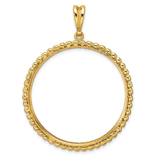 14k Yellow Gold Polished and Diamond-cut with Beaded Edge 34.2mm Prong Coin Bezel Pendant - Fits US $20 Liberty and US $20 St. Gaudens