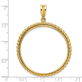 14k Yellow Gold Polished and Diamond-cut with Beaded Edge 34.2mm Prong Coin Bezel Pendant - Fits US $20 Liberty and US $20 St. Gaudens