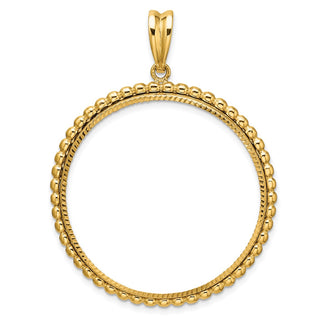 14k Yellow Gold Polished and Diamond-cut with Beaded Edge 34.2mm Prong Coin Bezel Pendant - Fits US $20 Liberty and US $20 St. Gaudens