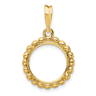 14k Yellow Gold 13mm Beaded Edge Prong Coin Bezel Pendant - Fits 2 Pesos and US $1