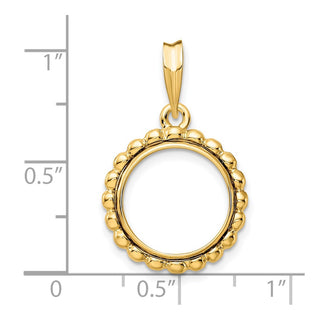 14k Yellow Gold 13mm Beaded Edge Prong Coin Bezel Pendant - Fits 2 Pesos and US $1