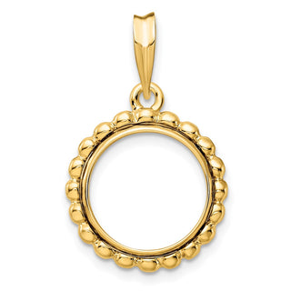 14k Yellow Gold 13mm Beaded Edge Prong Coin Bezel Pendant - Fits 2 Pesos and US $1