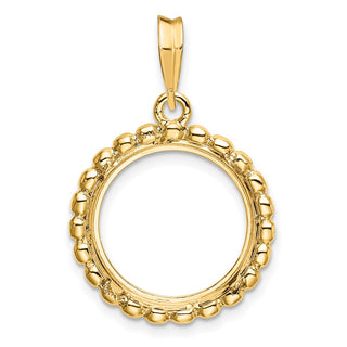 14k Yellow Gold 15mm Beaded Edge Prong Coin Bezel Pendant - Fits US $1 Type 2