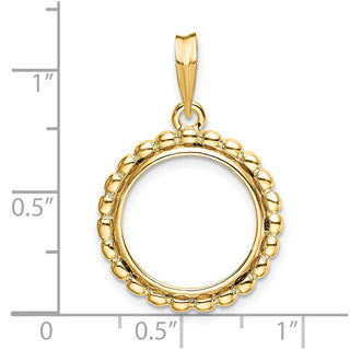 14k Yellow Gold 15mm Beaded Edge Prong Coin Bezel Pendant - Fits US $1 Type 2