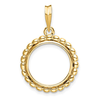 14k Yellow Gold 15mm Beaded Edge Prong Coin Bezel Pendant - Fits US $1 Type 2