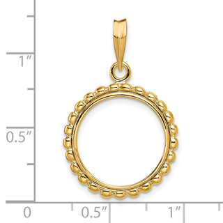 14k Yellow Gold 16.5mm Beaded Edge Prong Coin Bezel Pendant - Fits 1/10 oz American Eagle and 1/10 oz Krugerrand