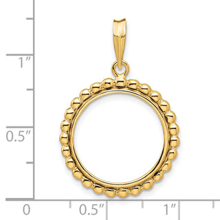 14k Yellow Gold 17.8mm Beaded Edge Prong Coin Bezel Pendant - Fits US $2.50 Liberty and Other Coins