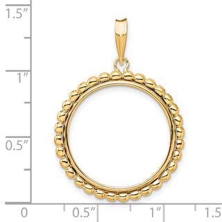 14k Yellow Gold 21.6mm Beaded Edge Prong Coin Bezel Pendant - Fits US $5 Bald Eagle, US $5 Congressional, US $5 Liberty, and Other Coins