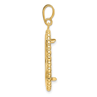 14k Yellow Gold 22mm Beaded Edge Prong Coin Bezel Pendant - Fits 1/4 oz American Eagle and Other Coins