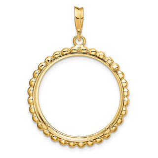 14k Yellow Gold 22mm Beaded Edge Prong Coin Bezel Pendant - Fits 1/4 oz American Eagle and Other Coins