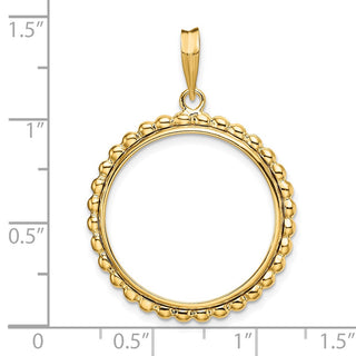 14k Yellow Gold 22mm Beaded Edge Prong Coin Bezel Pendant - Fits 1/4 oz American Eagle and Other Coins