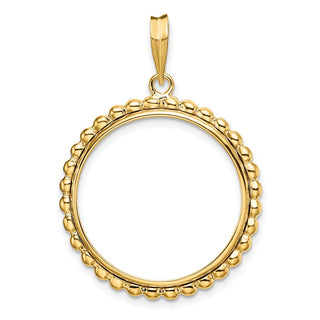 14k Yellow Gold 22mm Beaded Edge Prong Coin Bezel Pendant - Fits 1/4 oz American Eagle and Other Coins