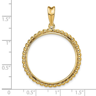 14k Yellow Gold 27mm Beaded Edge Prong Coin Bezel Pendant - Fits 1/2 oz American Eagle, US $10 Liberty, and Other Coins