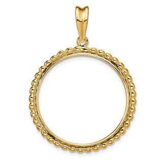 14k Yellow Gold 27mm Beaded Edge Prong Coin Bezel Pendant - Fits 1/2 oz American Eagle, US $10 Liberty, and Other Coins