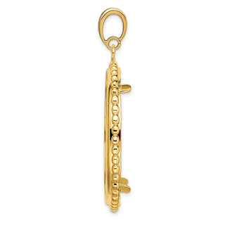 14k Yellow Gold 32.7mm Beaded Edge Prong Coin Bezel Pendant - Fits 1 oz American Eagle, 1 oz Cat, and 1 oz Krugerrand