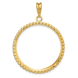 14k Yellow Gold 32.7mm Beaded Edge Prong Coin Bezel Pendant - Fits 1 oz American Eagle, 1 oz Cat, and 1 oz Krugerrand