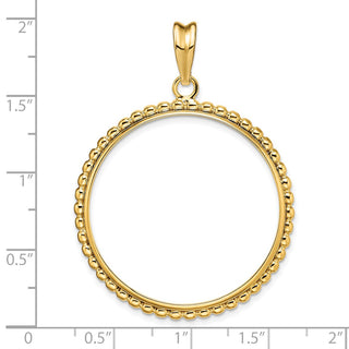 14k Yellow Gold 32.7mm Beaded Edge Prong Coin Bezel Pendant - Fits 1 oz American Eagle, 1 oz Cat, and 1 oz Krugerrand