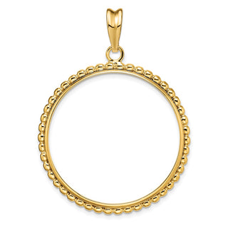 14k Yellow Gold 32.7mm Beaded Edge Prong Coin Bezel Pendant - Fits 1 oz American Eagle, 1 oz Cat, and 1 oz Krugerrand