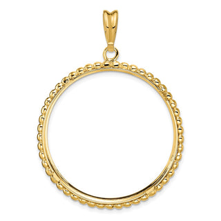 14k Yellow Gold 34.2mm Beaded Edge Prong Coin Bezel Pendant - Fits US $20 Liberty and US $20 St. Gaudens
