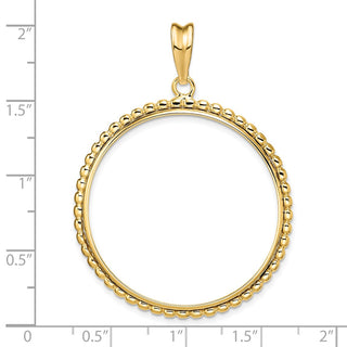 14k Yellow Gold 34.2mm Beaded Edge Prong Coin Bezel Pendant - Fits US $20 Liberty and US $20 St. Gaudens