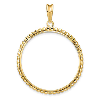 14k Yellow Gold 34.2mm Beaded Edge Prong Coin Bezel Pendant - Fits US $20 Liberty and US $20 St. Gaudens