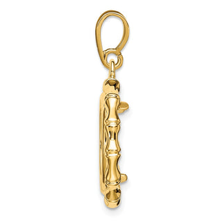 14k Yellow Gold Polished 14mm Bamboo Prong Coin Bezel Pendant - Fits 1/20 oz Maple Leaf and Other Coins